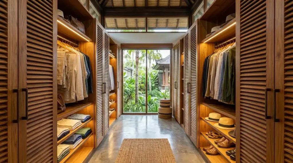 Mold-resistant walk-in closet design for a Bali residential master suite