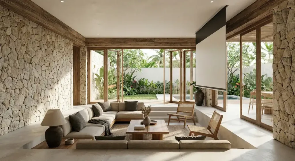 bali villa automated projection screen