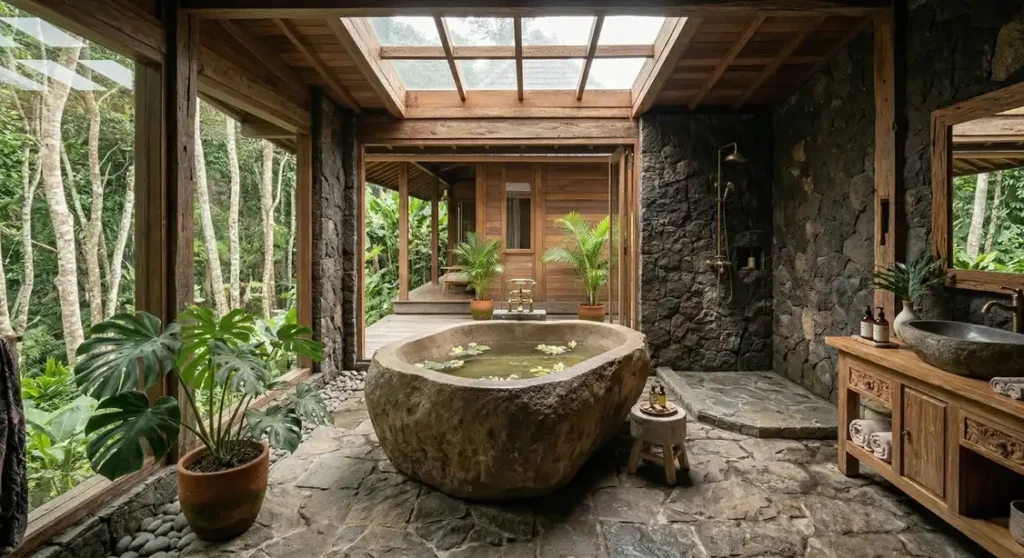bespoke river stone bathtub Ubud villa
