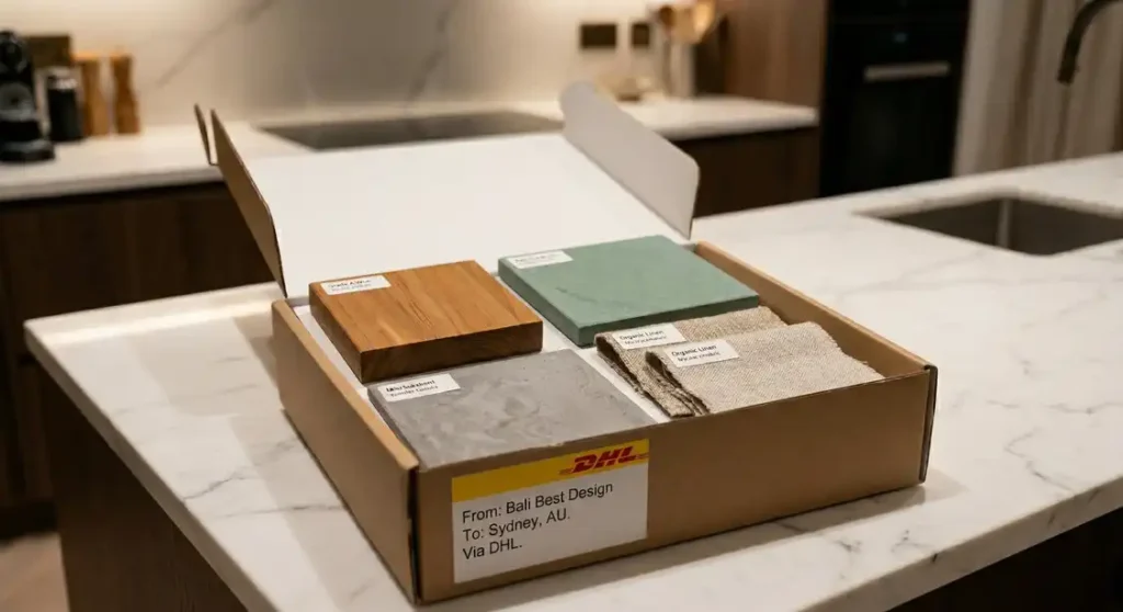 curated material sample box from Bali