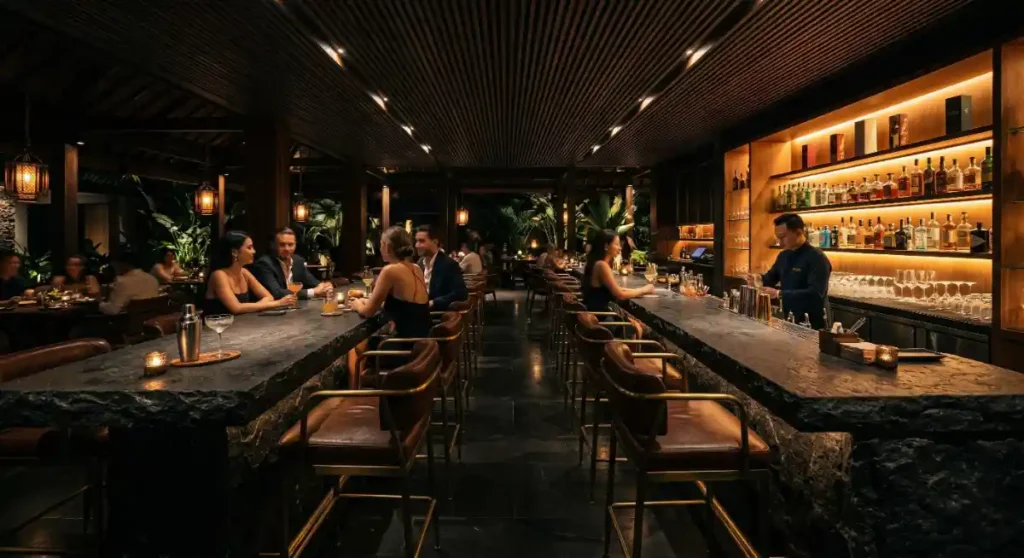 Durable, high-end materials used in a commercial Bali restaurant interior