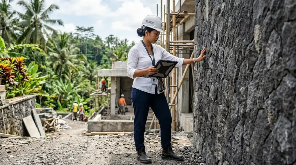 Bali interior designer performing a quality control site inspection