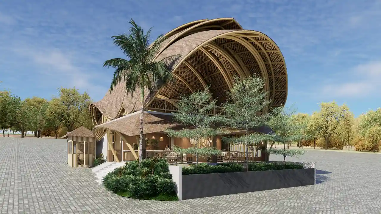 Design render of the Lokalé bamboo shell exterior
