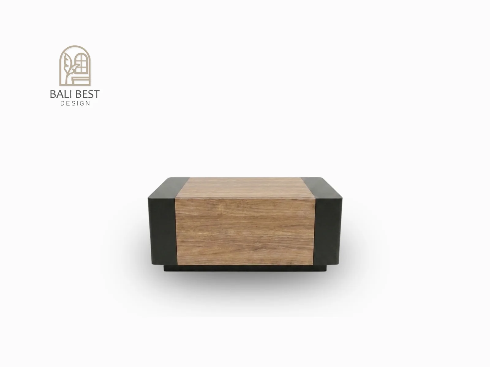 Block coffee table in HPL faced plywood with dark end panels