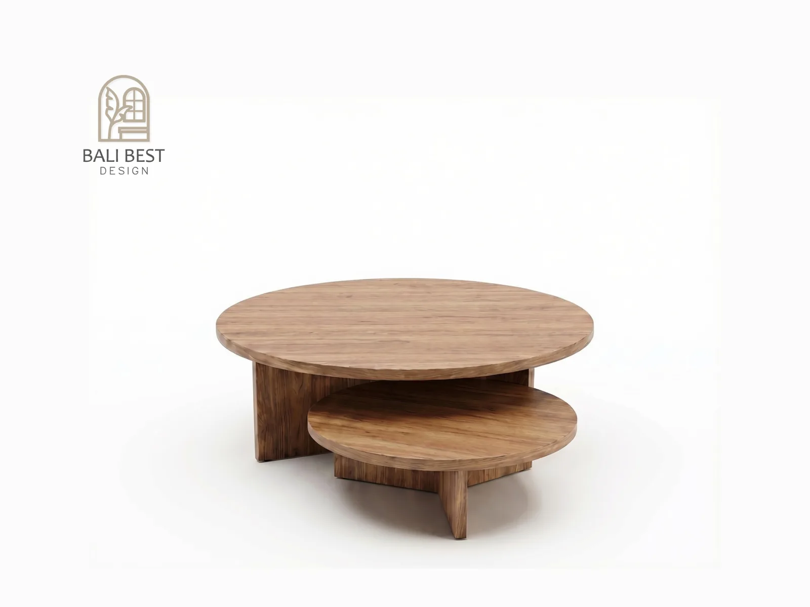 Round nesting coffee table in solid teak with two tiers, designed by Bali Best Design